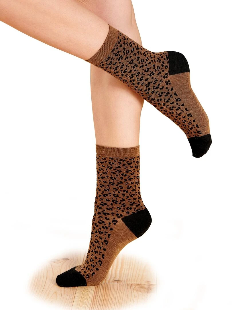Lot de 3 paires de mi chaussettes maille jacquard mélange laine et Thermolactyl   Damart   Marron havane