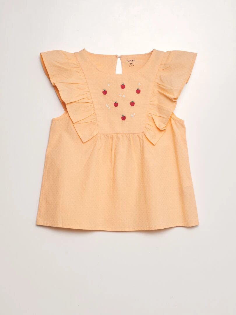 Blouse volantée avec broderies 'fruits' ORANGE
