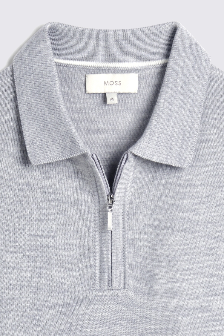 Light Grey Merino Quarter Zip Polo Shirt   Buy Online at Moss
