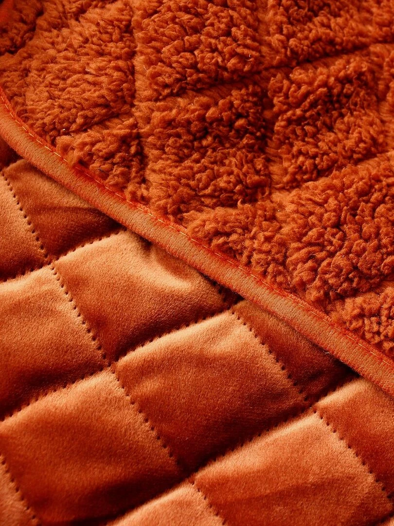 Plaid en velours et sherpa Marron tabac