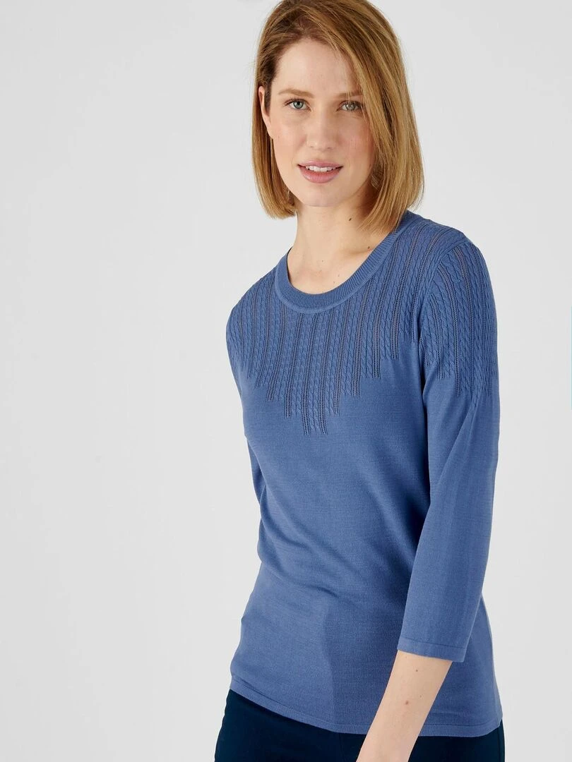 Pull fin manches 3/4 Damart Bleu gris