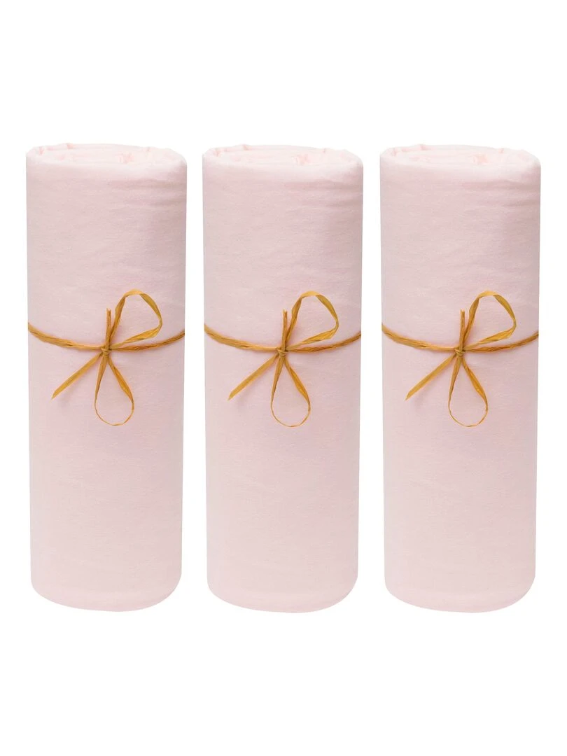 Lot x3 Draps housse bébé 100% jersey Bio peigné 'P'tit Basile' Rose clair