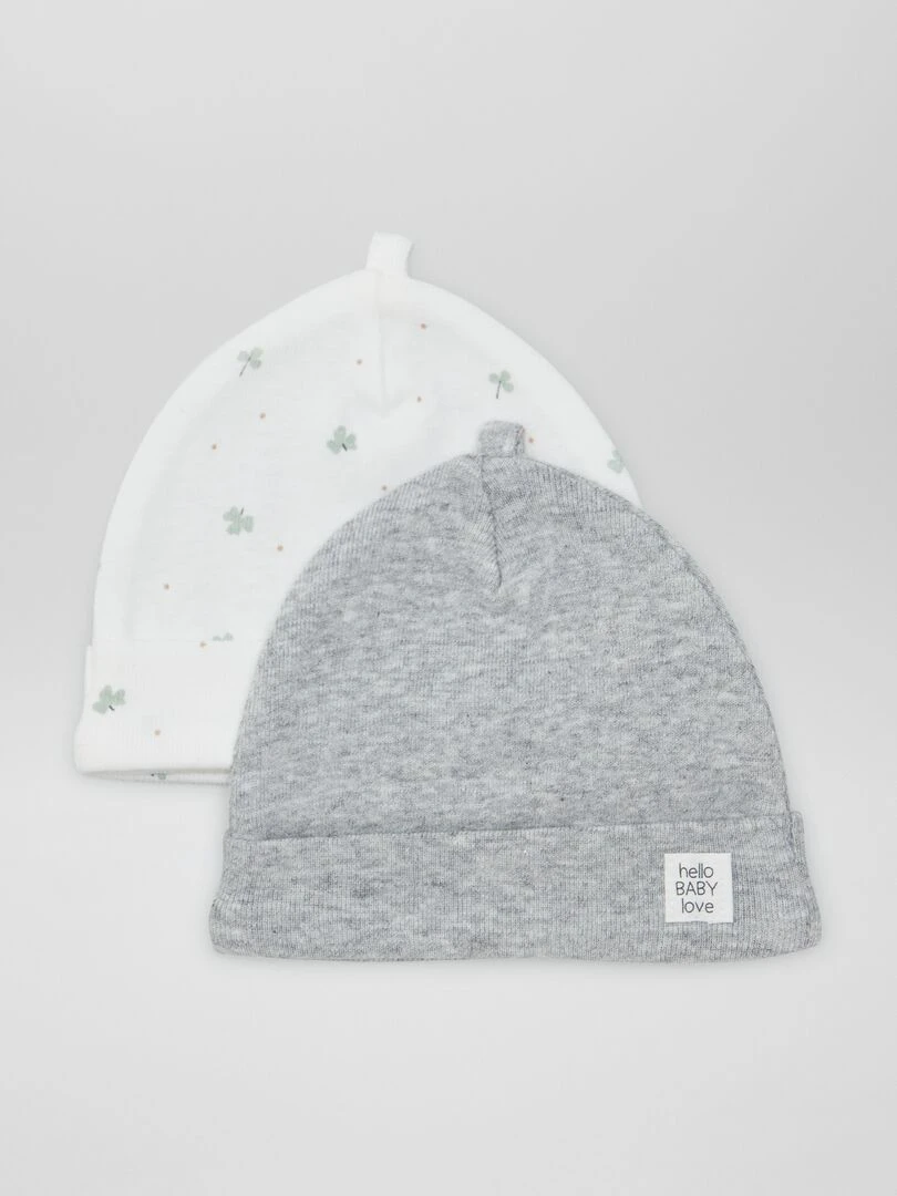 Lot de 2 bonnets de naissance Blanc/gris
