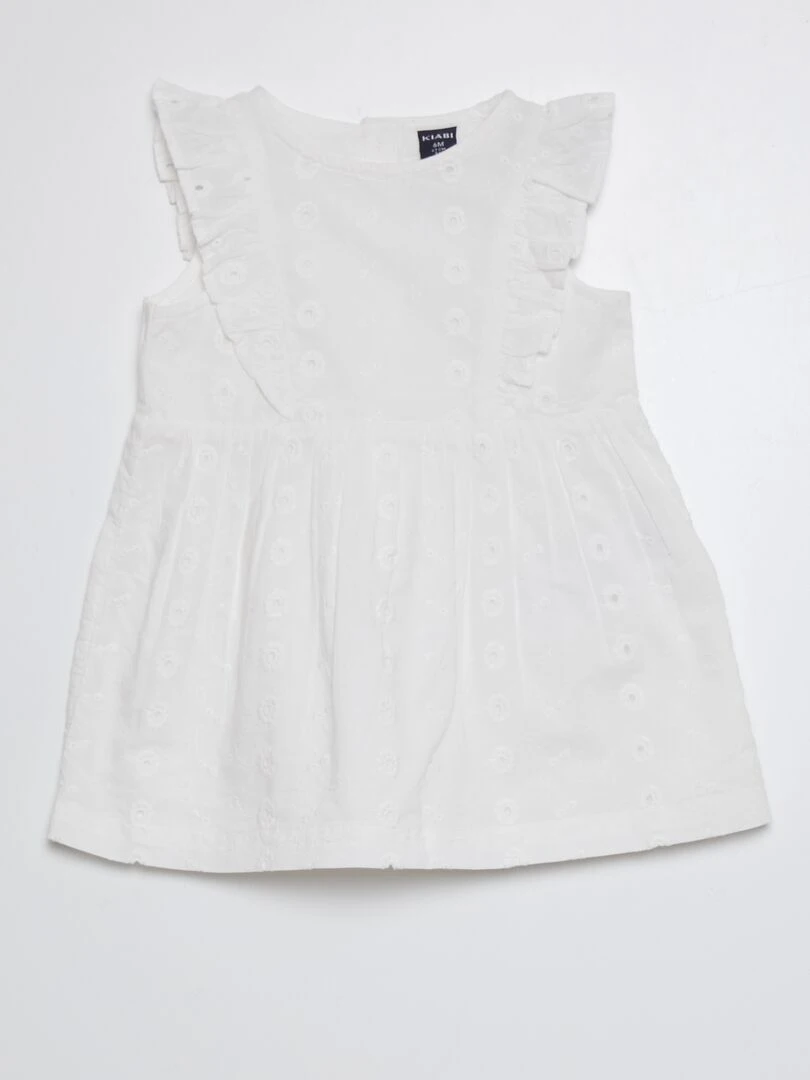Robe volantée avec broderie anglaises blanc