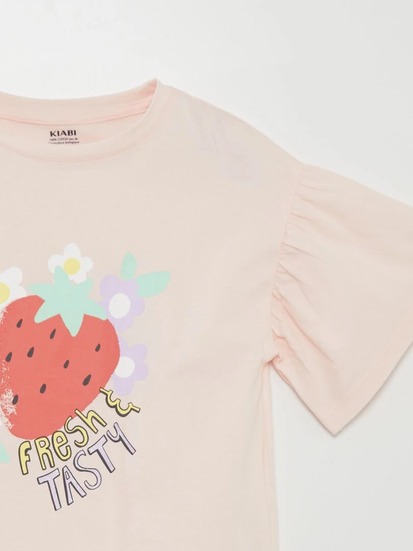T shirt imprimé 'fruits' manches courtes Rose