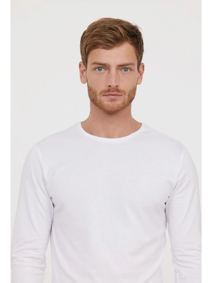 Lee Cooper   T Shirt manches longues coton regular AREO   Blanc