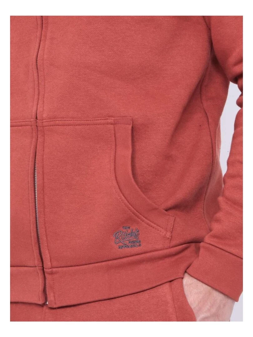 Sweat zippé capuche WAMIN   Rouge brique