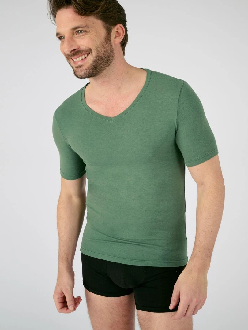 T shirt manches courtes col V Thermolactyl Sensitive Damart Vert