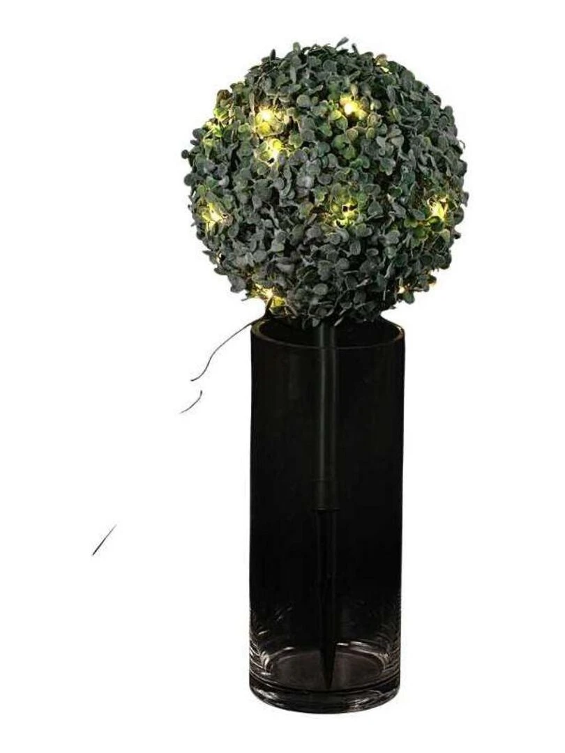 Petite boule de buis effet givré intérieur ou extérieur à planter leds Ø25 cm piles Vert
