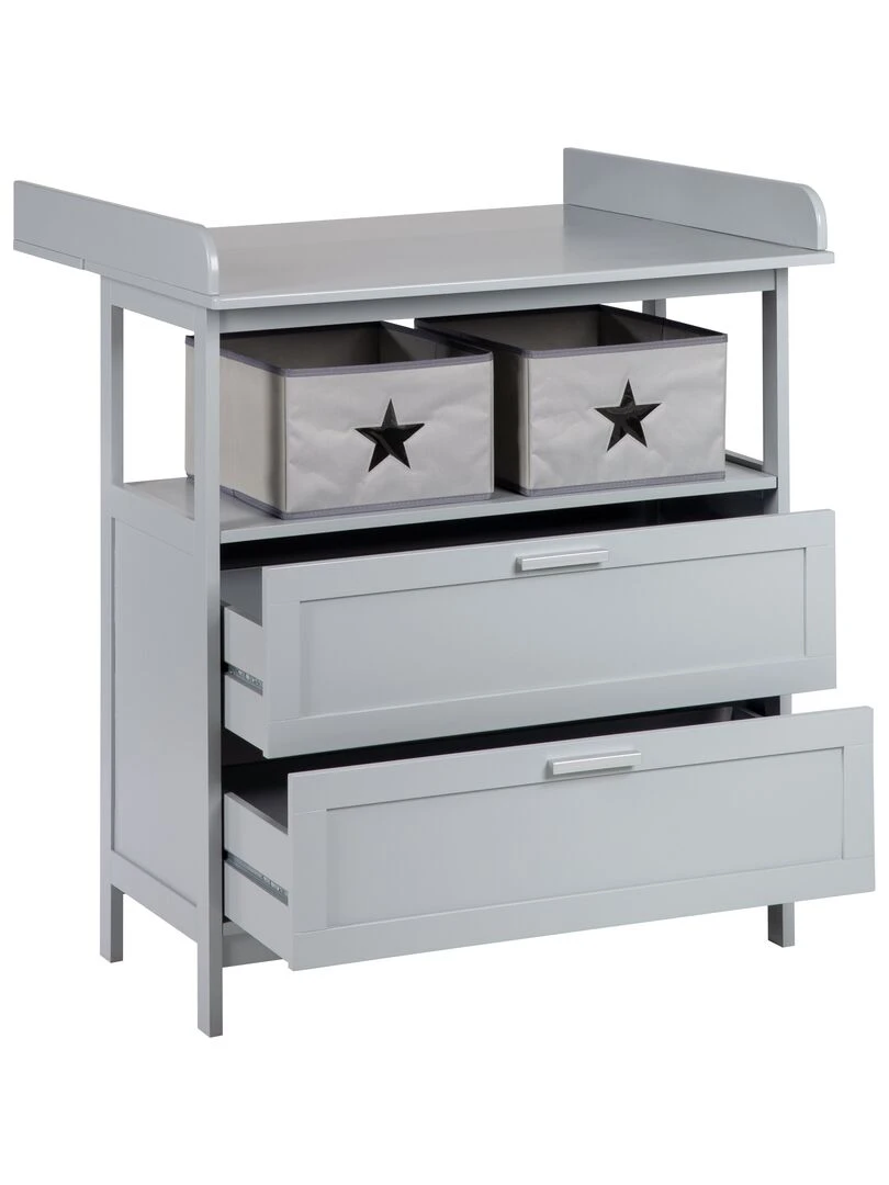 ROBA Commode à langer "Hamburg" à 2 Tiroirs + 2 boîtes de rangement – blanc   Gris