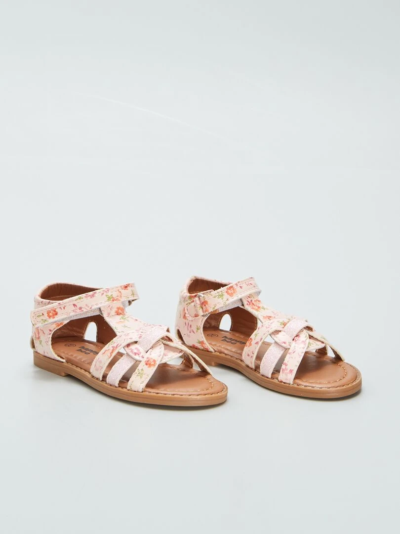 Sandales fleuries à brides Rose