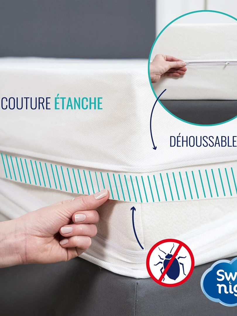 Housse de matelas anti punaise de lit   blanc