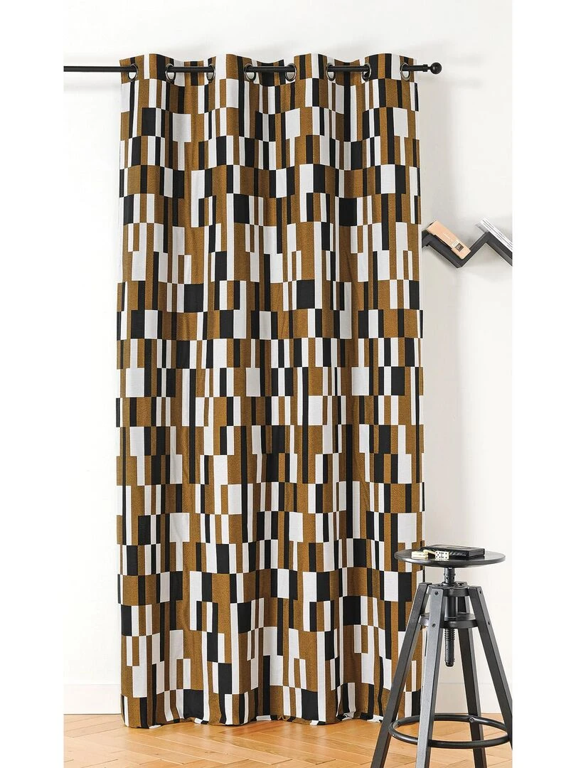 Rideau à jacquard damier Marron clair