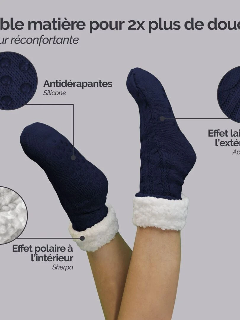 Paire de chaussettes  chaussons polaires mixtes   Taille 40 45   Vivezen   Bleu marine