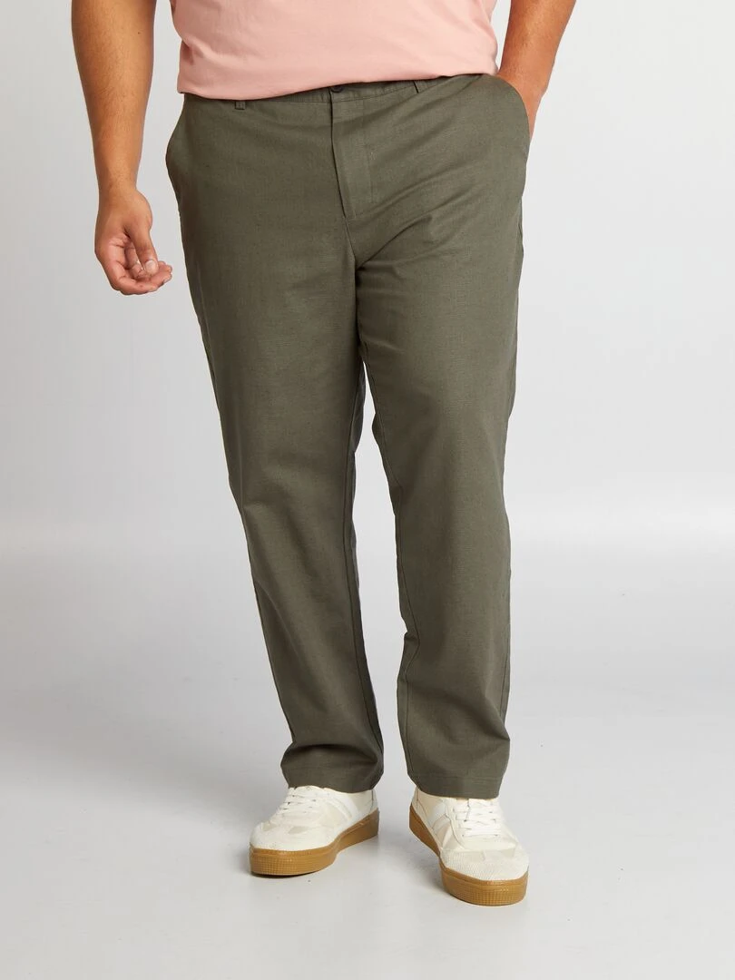 Chino en lin mélangé Kaki