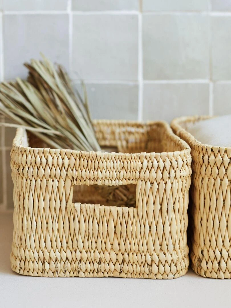 Panier de rangement rectangle Hassira Beige clair