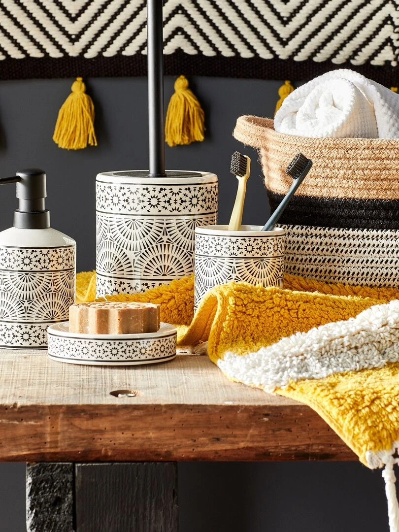 Guy Levasseur Distributeur de savon en porcelaine blanc et noir Blanc