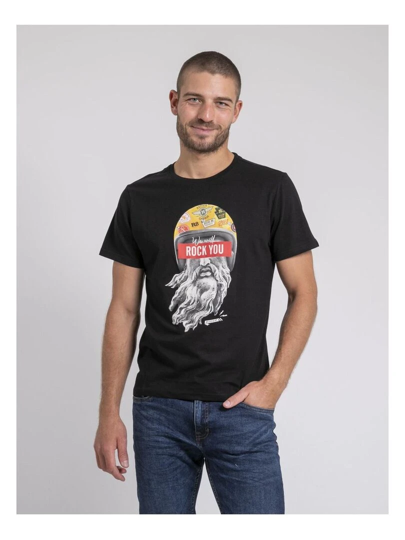 T shirt col rond pur coton JOMODEK Noir