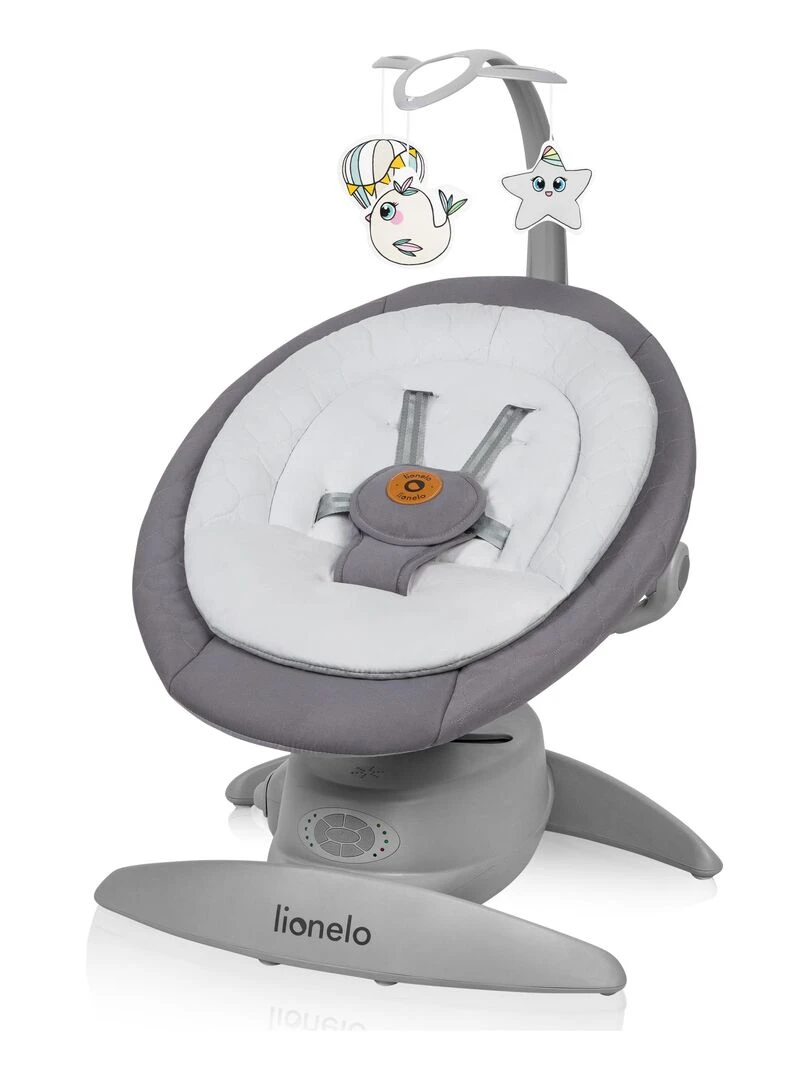 LIONELO Mell Balancelle bébé 360° 12 mélodies 6 modes Télécommande Bluetooth Gris