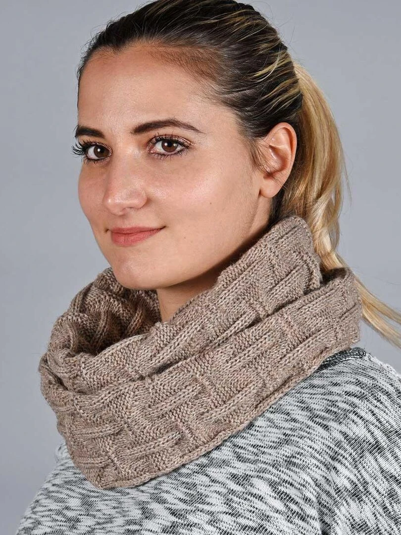 Ensemble Snood Bonnet Nora Made in UE Marron clair