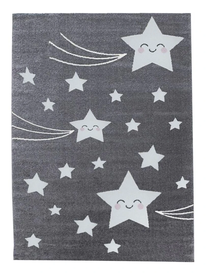 Tapis enfant KID'S STARS en polypropylène doux et soyeux OEKO TEX® Gris