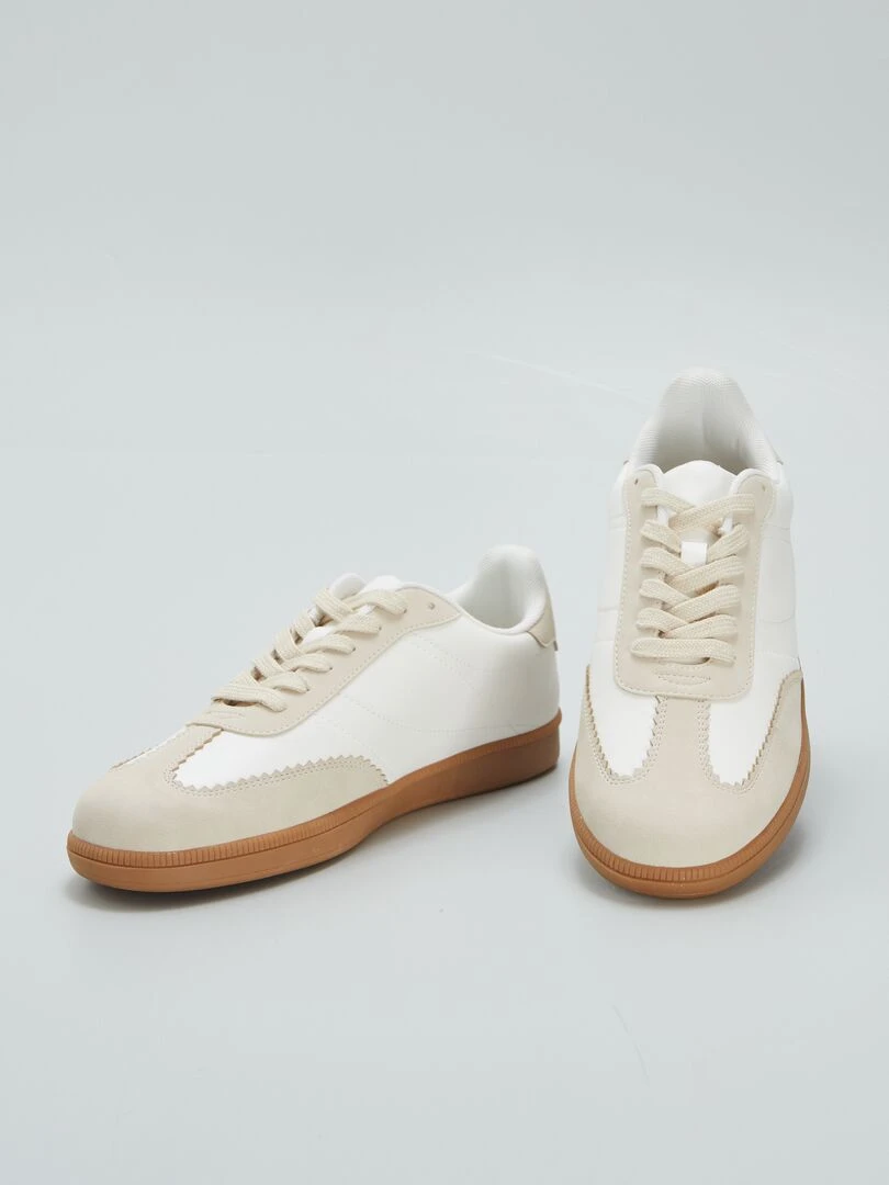 Baskets tennis bi matière   Blanc/marron