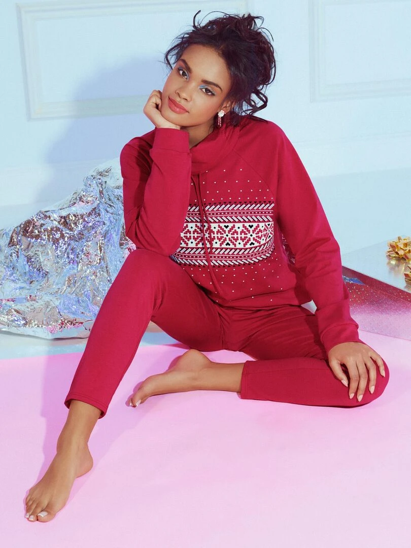 Pyjama leggings top manches longues Starlight   Rouge