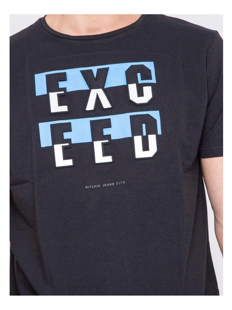 T shirt col rond motifs relief NOUKAT   Bleu