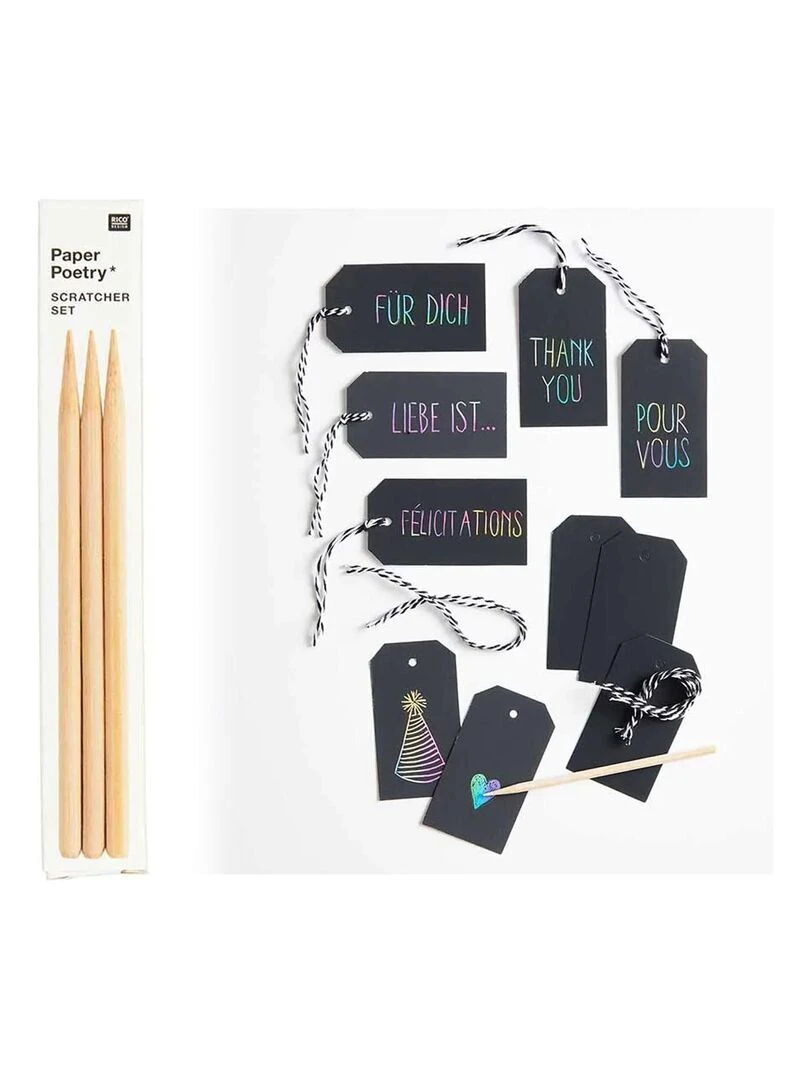 12 étiquettes en papier à gratter arc en ciel + 3 stylets N/A