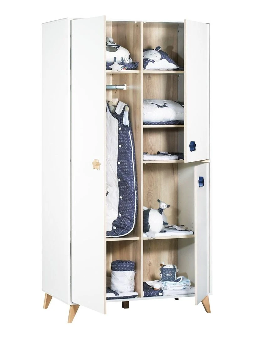 Armoire 3 portes bébé boutons étoile   SAUTHON   Blanc