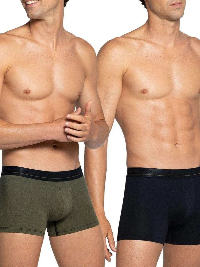 Pack de 2 boxers en coton Topes à rayures et uni Vert