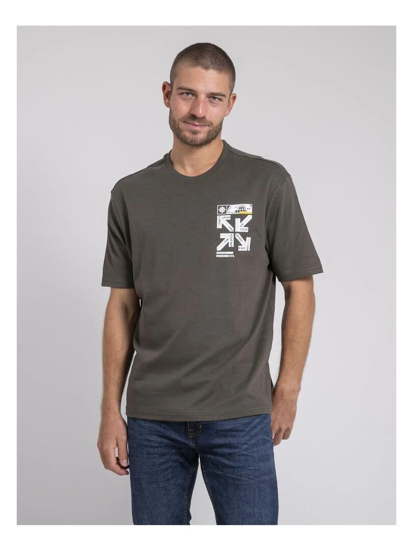 T shirt col rond oversize pur coton JOEDEN Kaki