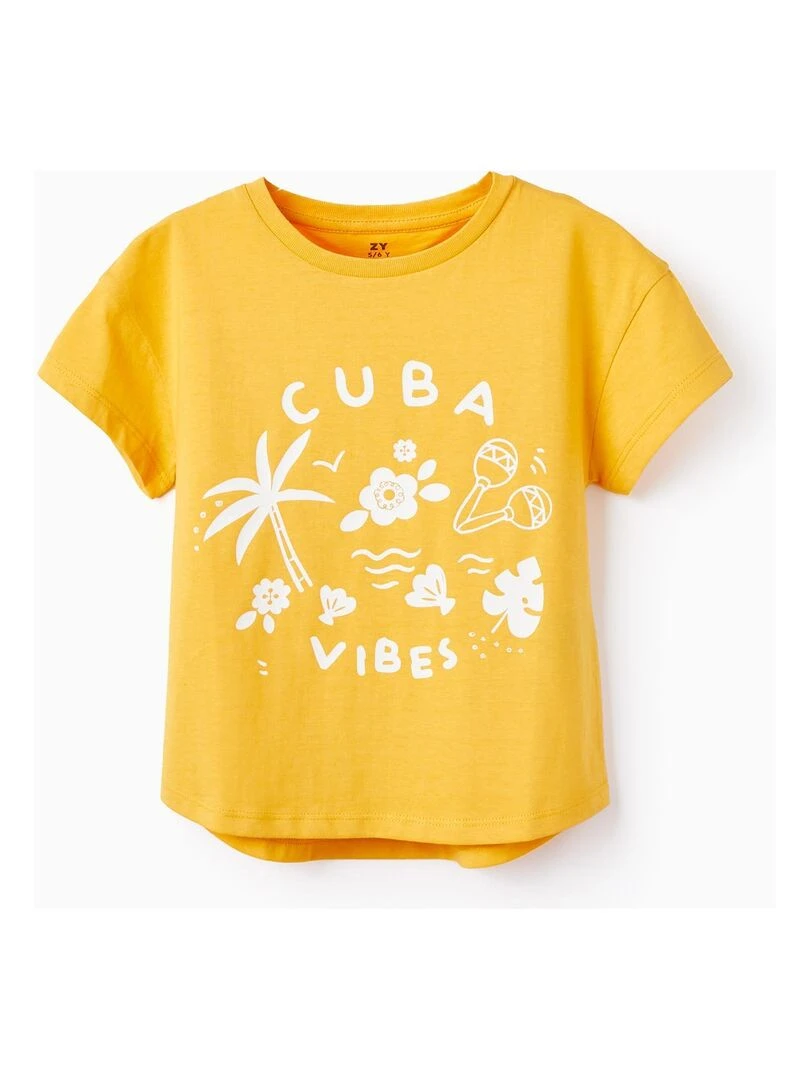 T shirt en Coton pour Fille 'Cuba Vibes' manches courtes Jaune