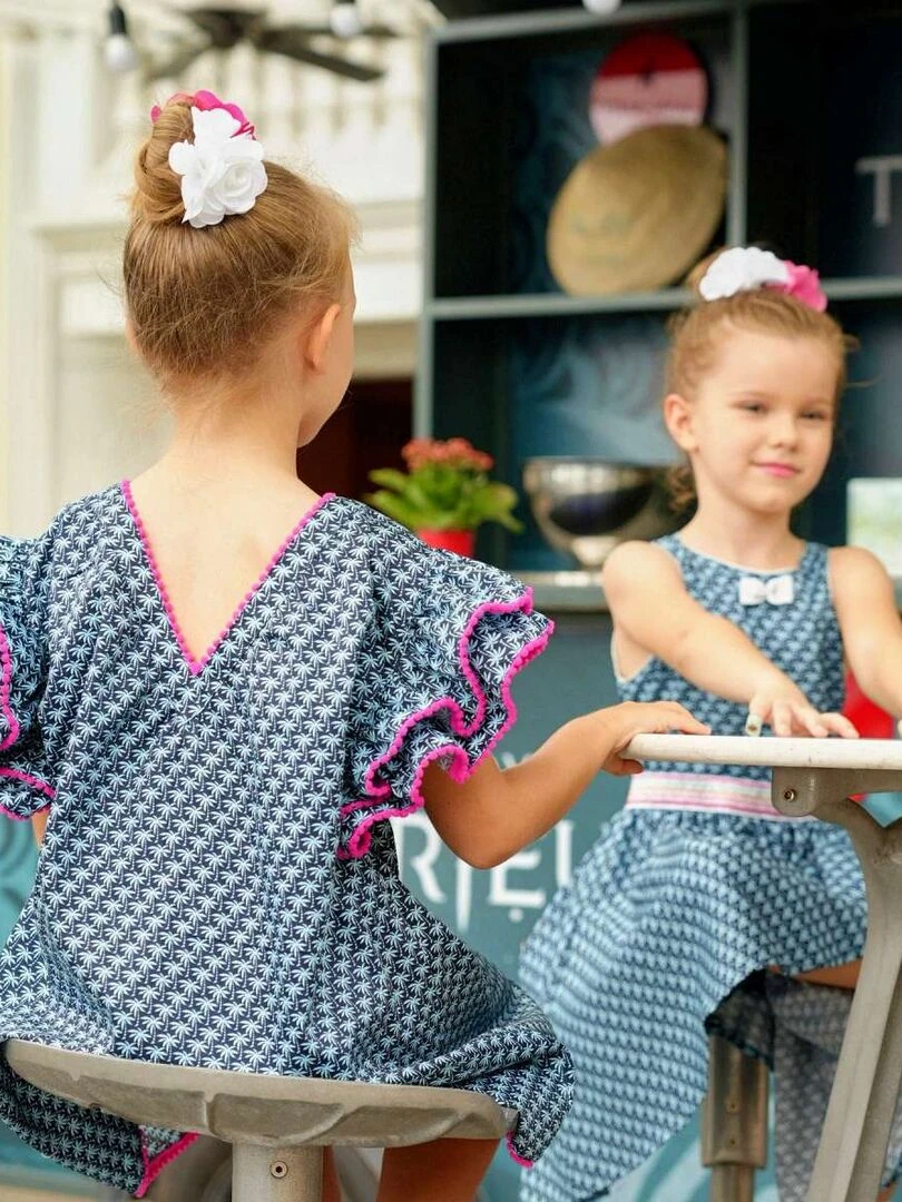 Robe manches papillon palmiers BUTTERFLY 'LA FAUTE A VOLTAIRE' Bleu