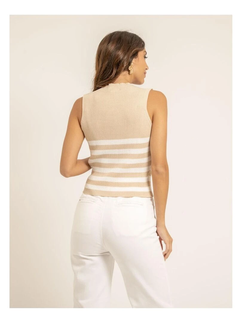 Top maille côtelée rayé FILIPA Beige