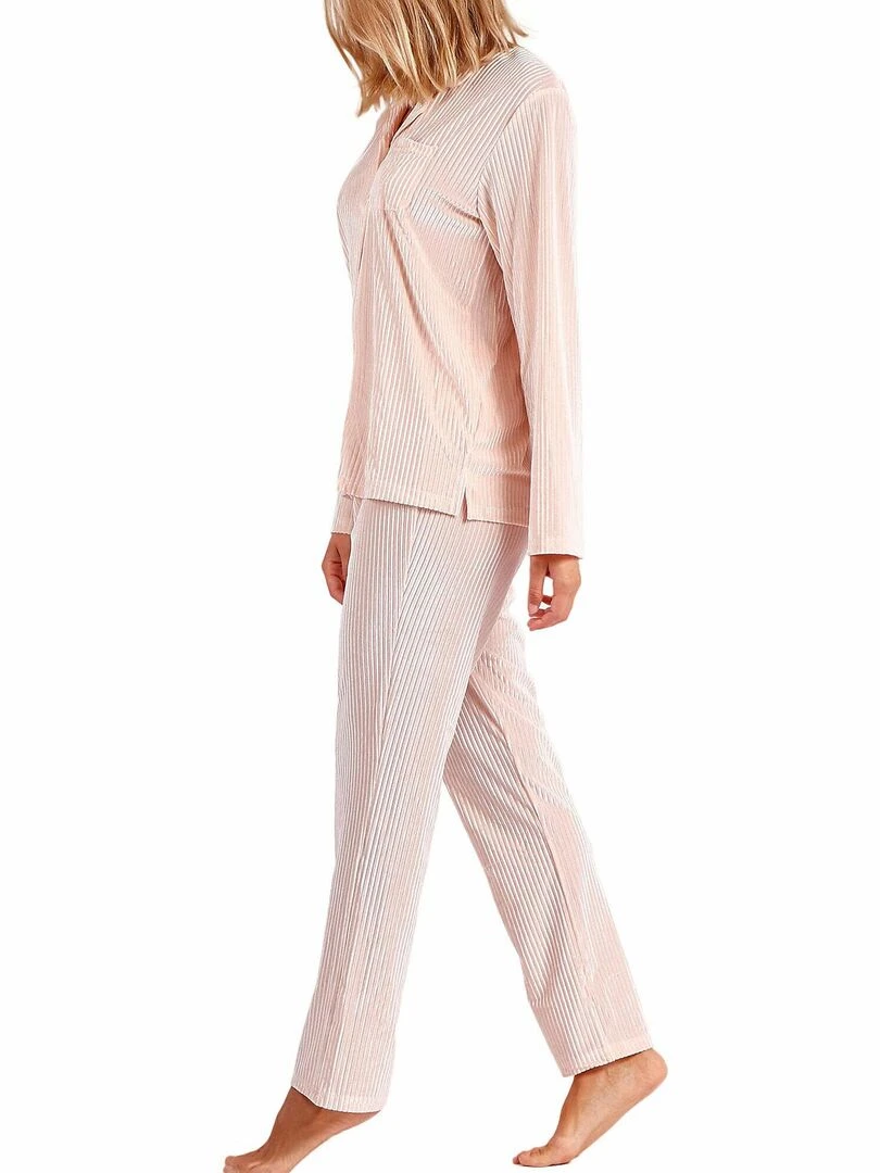 Pyjama velours tenue pantalon chemise Elegant Stripes   Rose