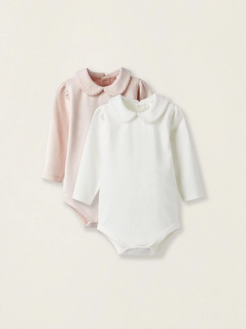 Pack 2 Bodies en coton pour Nouveau né manches longues ATLANTIC COMPANY Rose clair