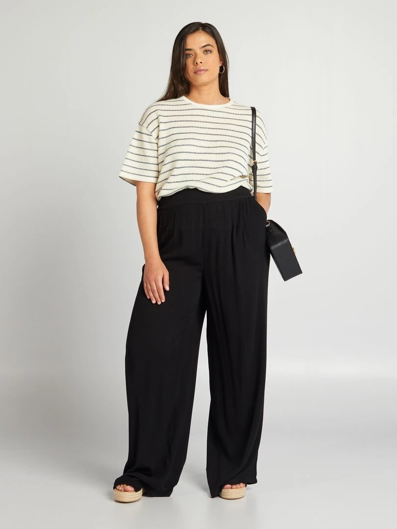Pantalon large à taille élastiquée noir