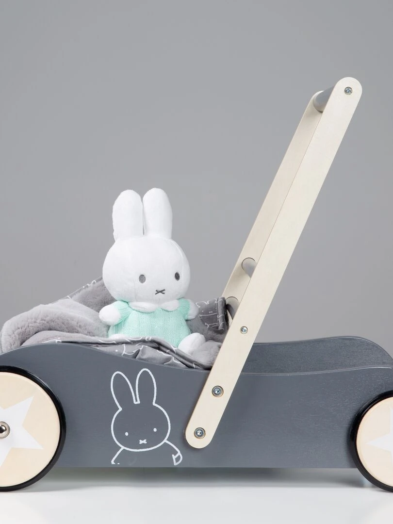 ROBA Trotteur Bébé "Miffy®" en Bois   avec Frein   Chariot de Marche   Hauteur Poignée 45 cm   Gris Vert clair Blanc