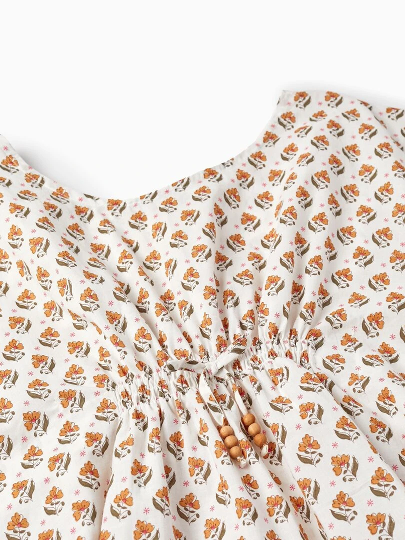 Tunique en style Kaftan avec motif floral   Blanc