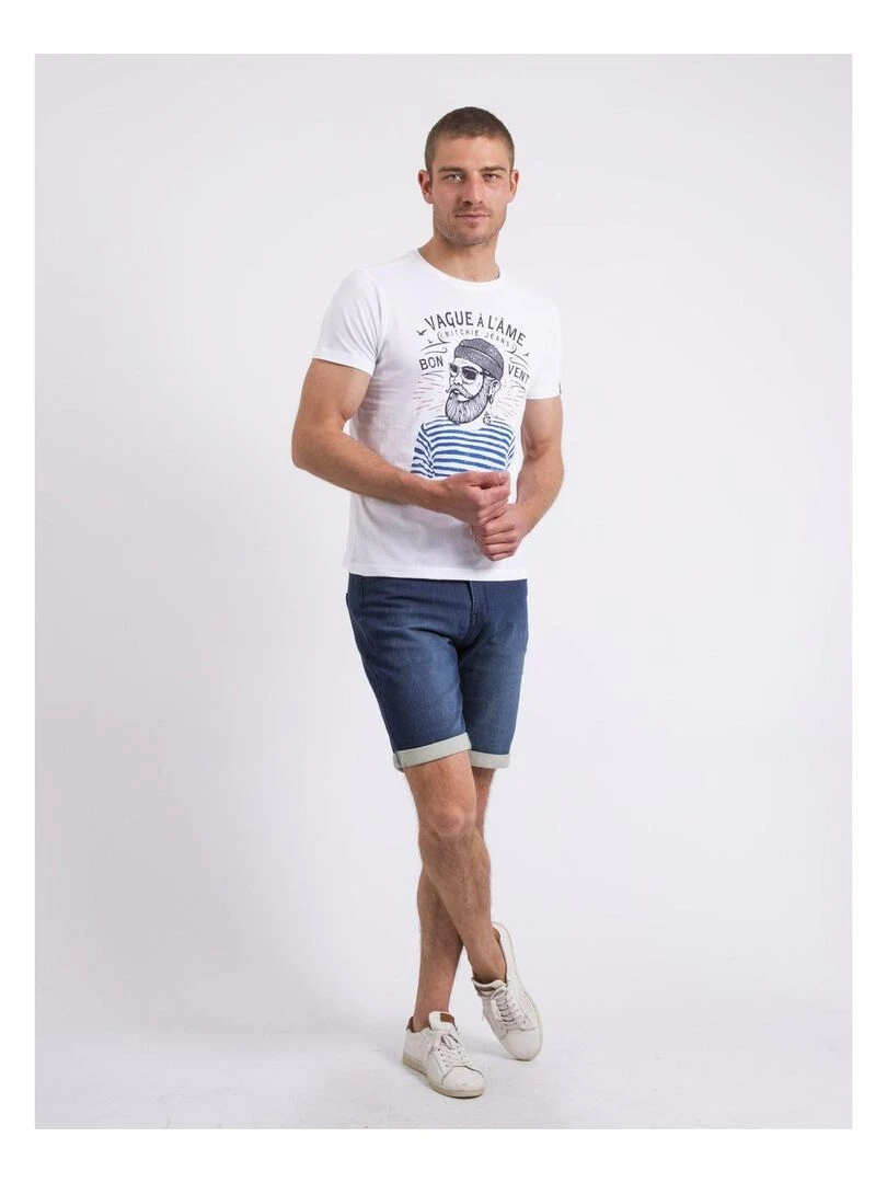 T shirt col rond pur coton NAPLE   Blanc