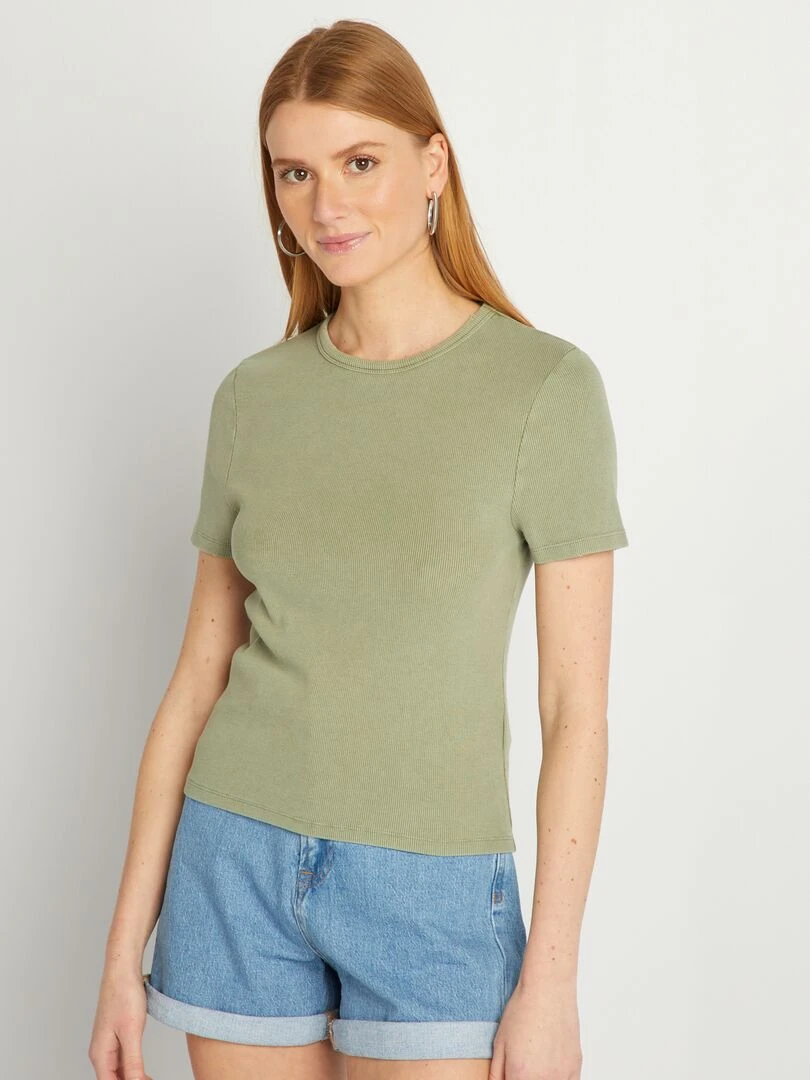 T shirt côtelé   Kaki