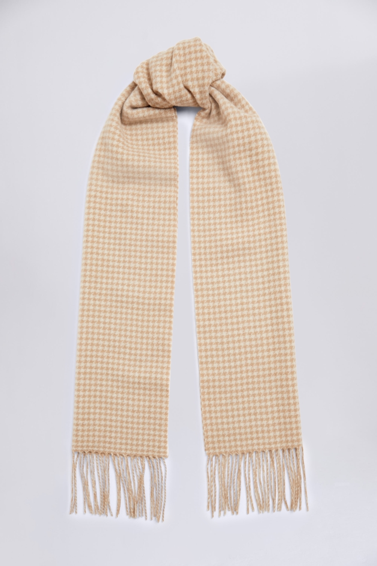 Oatmeal & White Houndstooth Pure Wool Scarf Buy Online at Moss