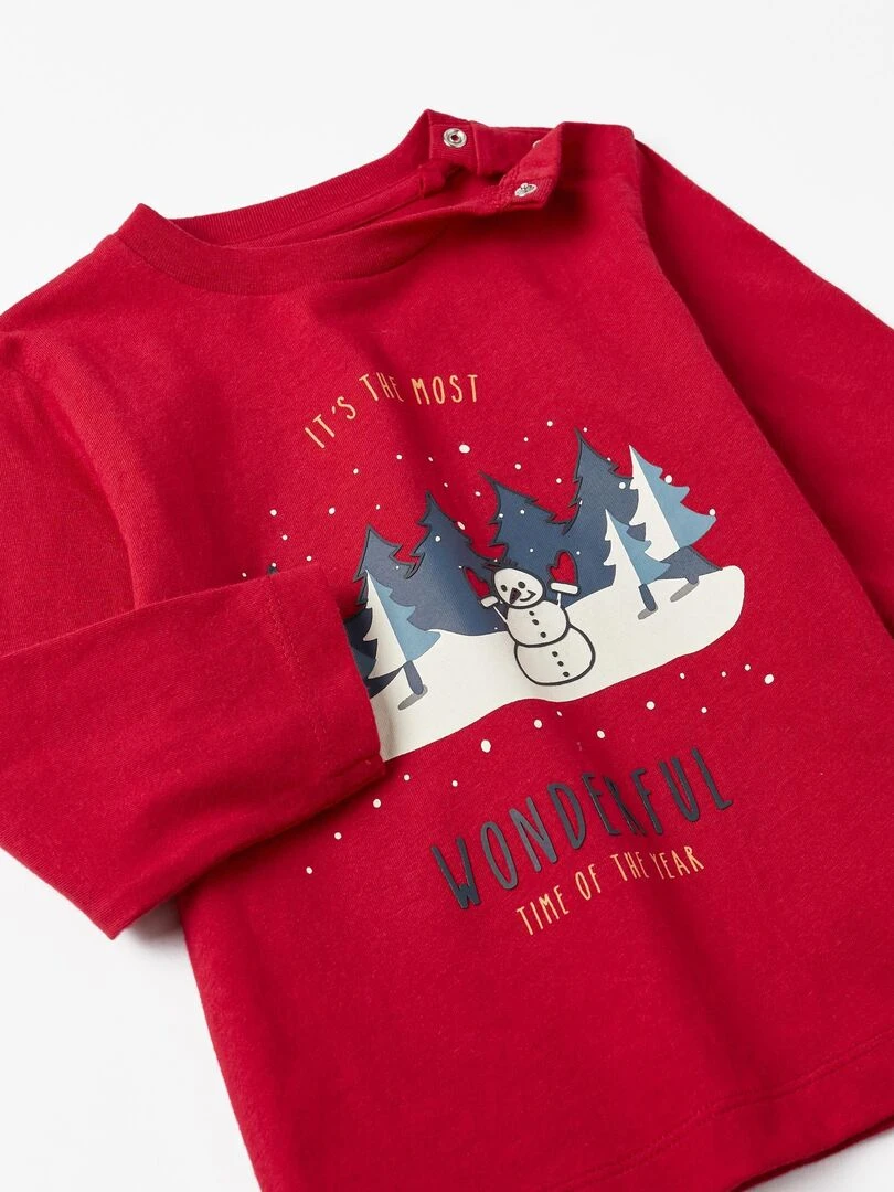 T shirt en coton pour bébé garçon 'Wonderful' manches longues  NOËL   Rouge