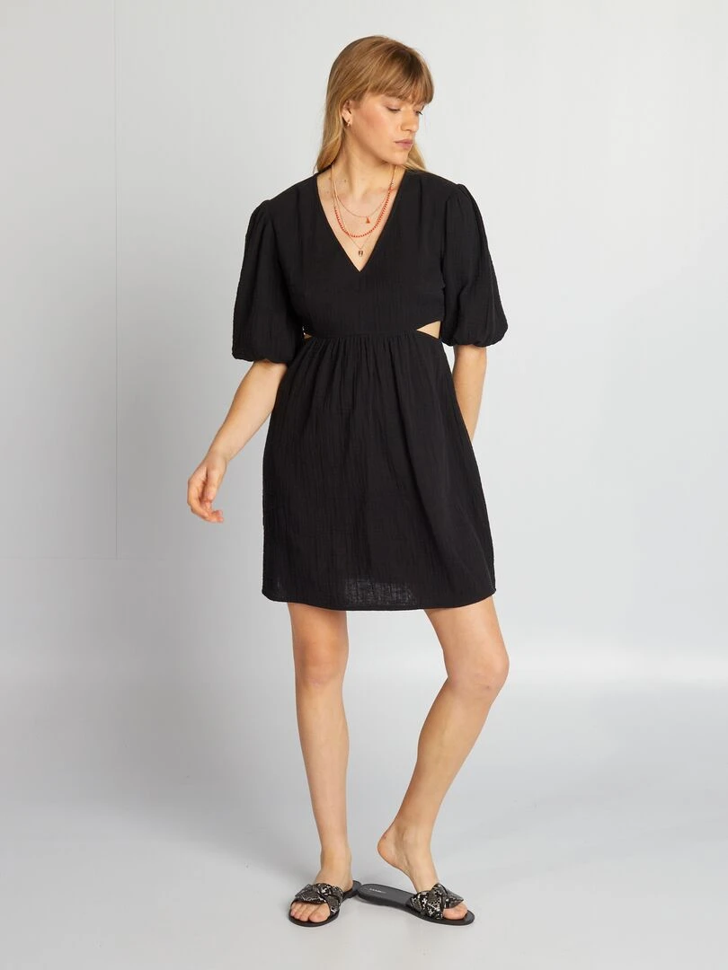 Robe en gaze de coton avec ouverture noir