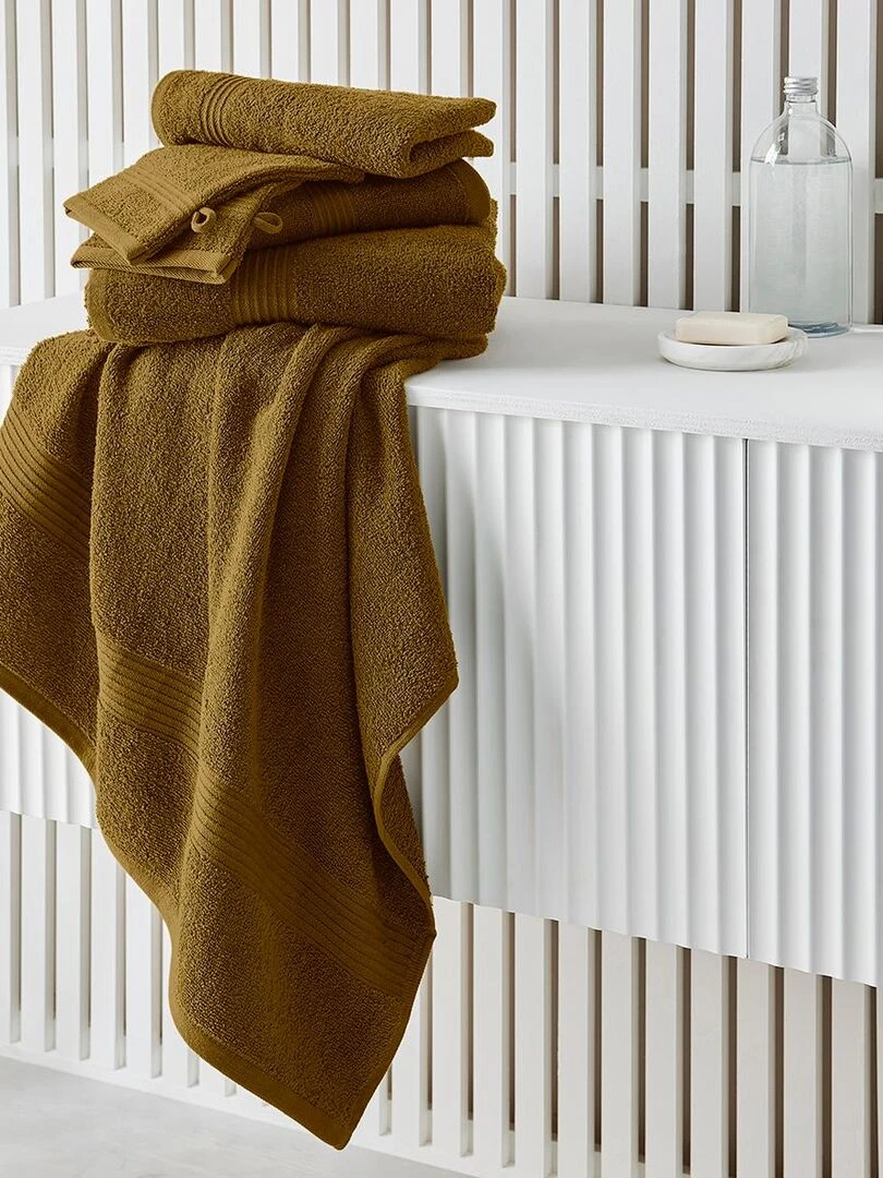 Lot de 2 serviettes de toilette coton uni ESSENTIAL   Marron