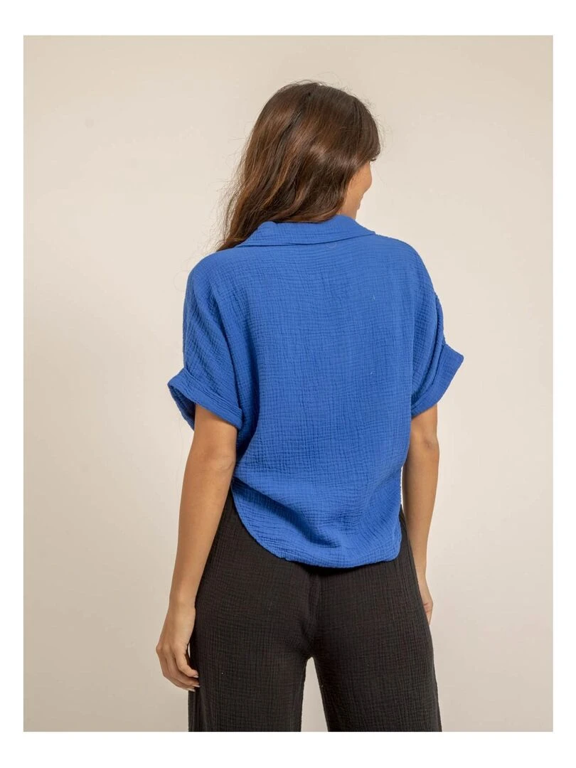 Chemise manches courtes gaze de coton ODETTE   Bleu roi