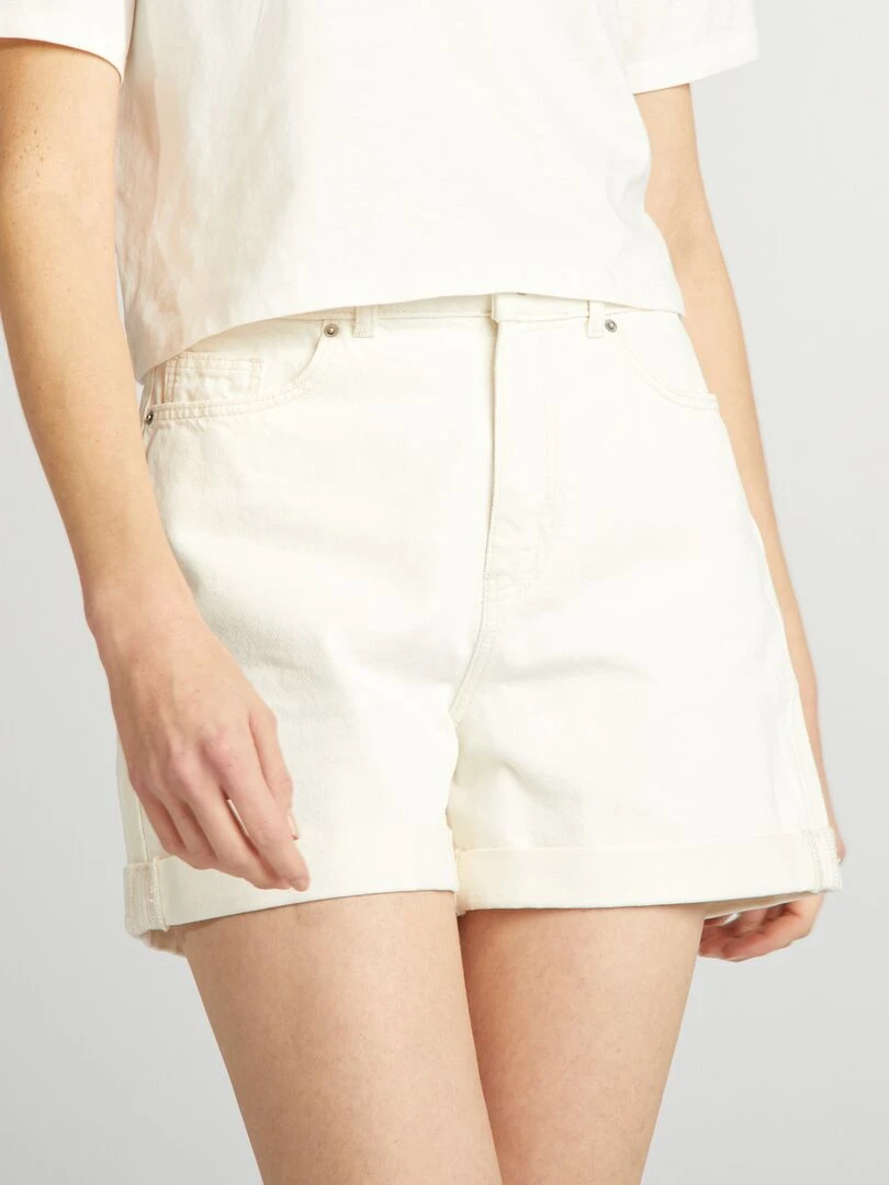 Short en denim taille haute   BLANC