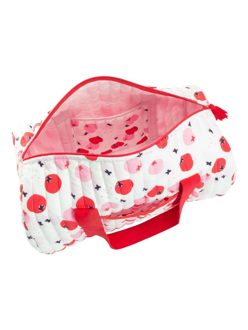 Sac bowling Catimini à motif pomme 100% Coton Rose et Blanc Rose