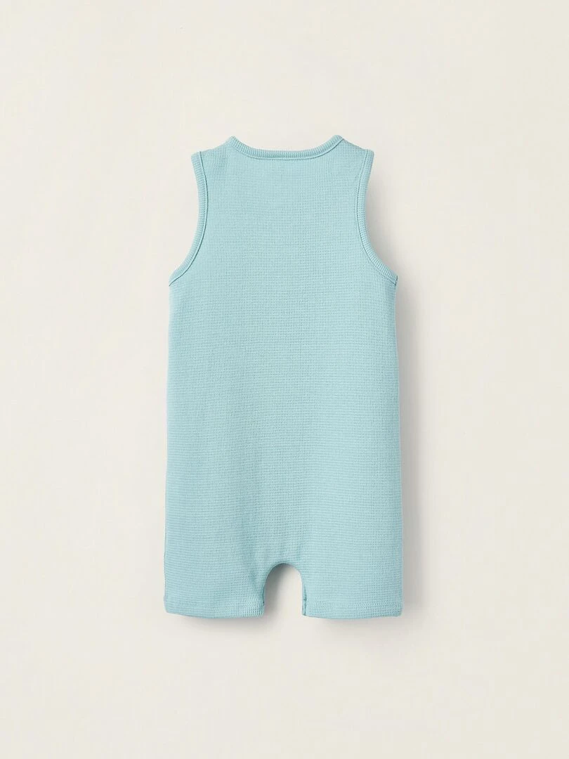 Pyjama Combi Short en Coton Pointelle pour Bébé Garçon manches longues Bleu clair